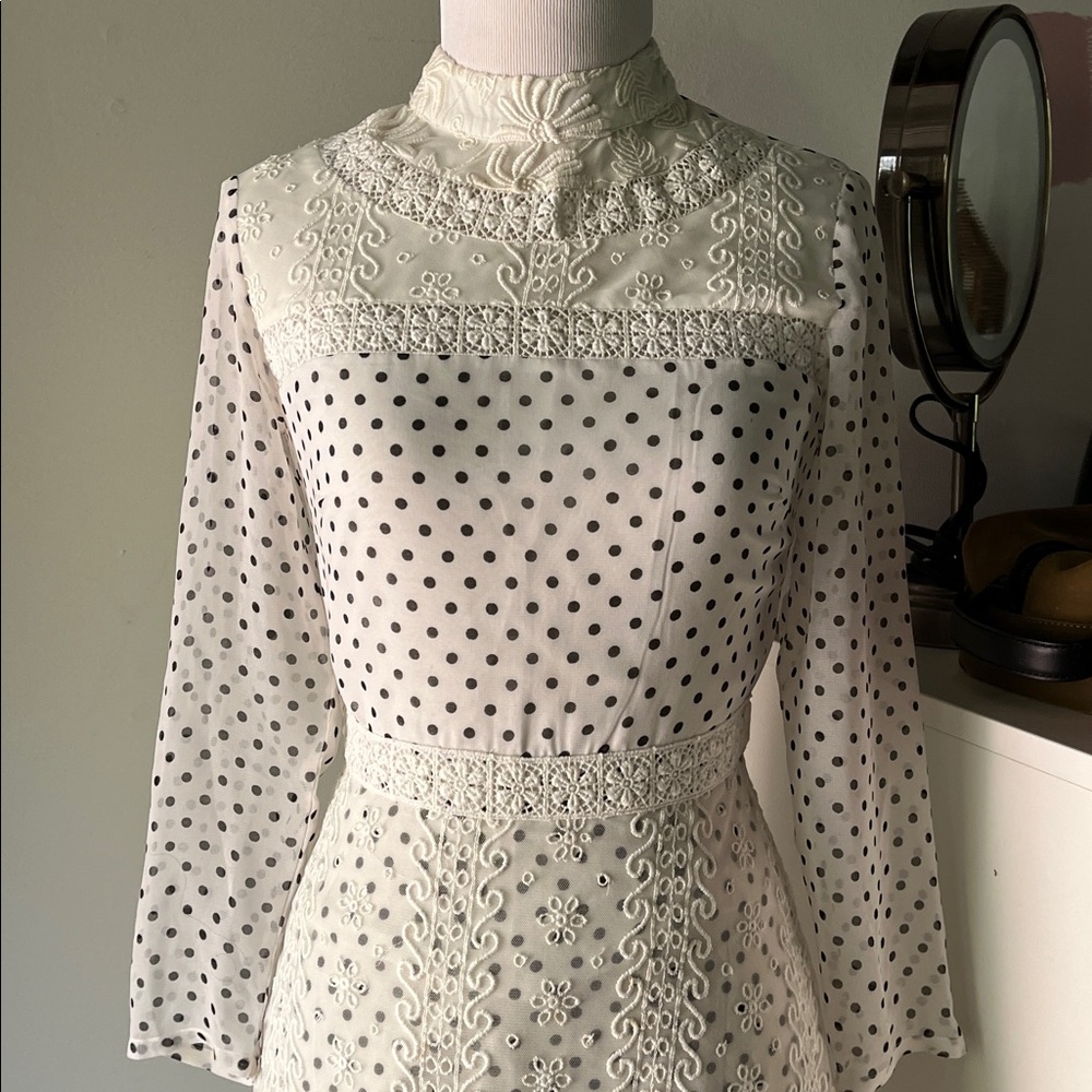 ASOS White Long Sleeve Polka Dot Dress - Picture 2 of 9